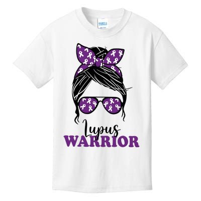 Lupus Warrior Messy Bun Woman Lupus Awareness Kids T-Shirt