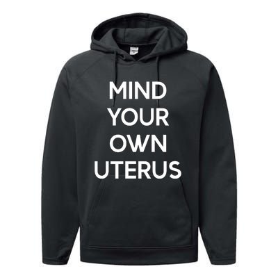 Lilibeth Wearing Mind Your Own Uterus Performance Fleece Hoodie