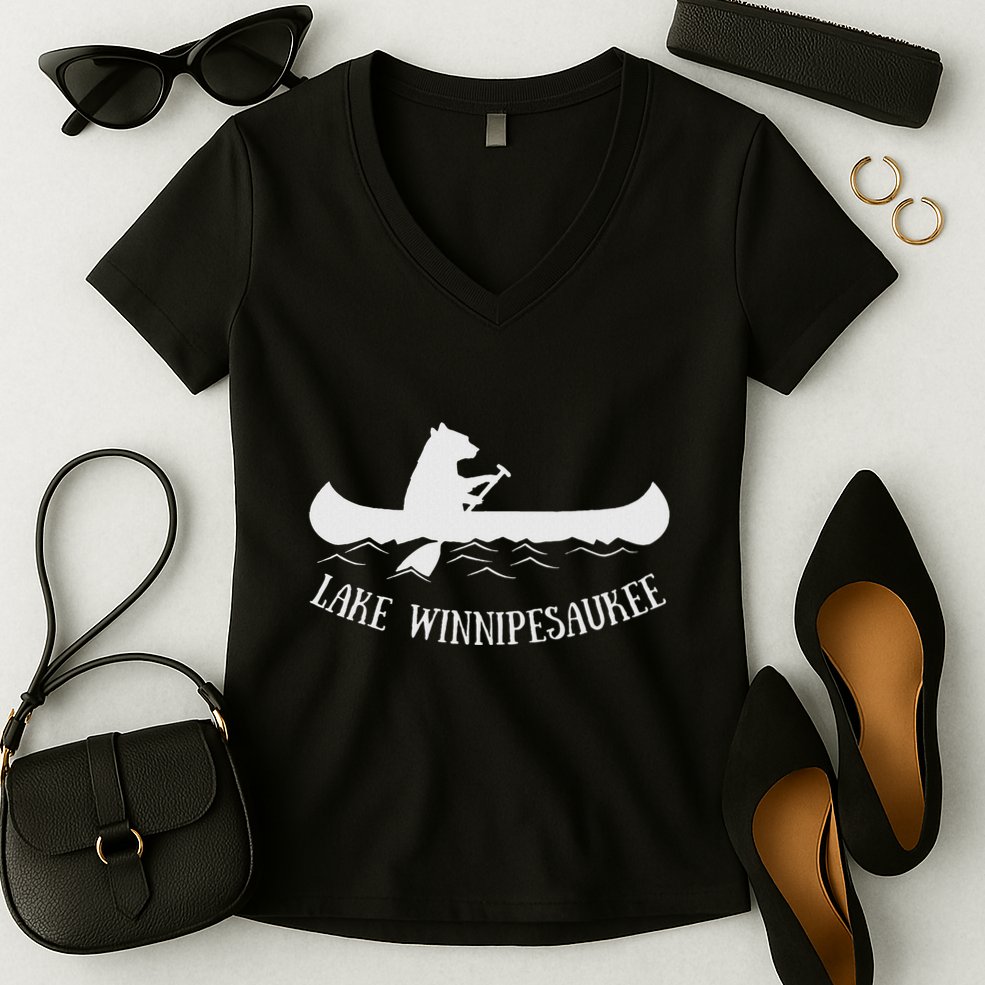 Lake Winnipesaukee New Hampshire Bear Canoe Gift Women's V-Neck T-Shirt