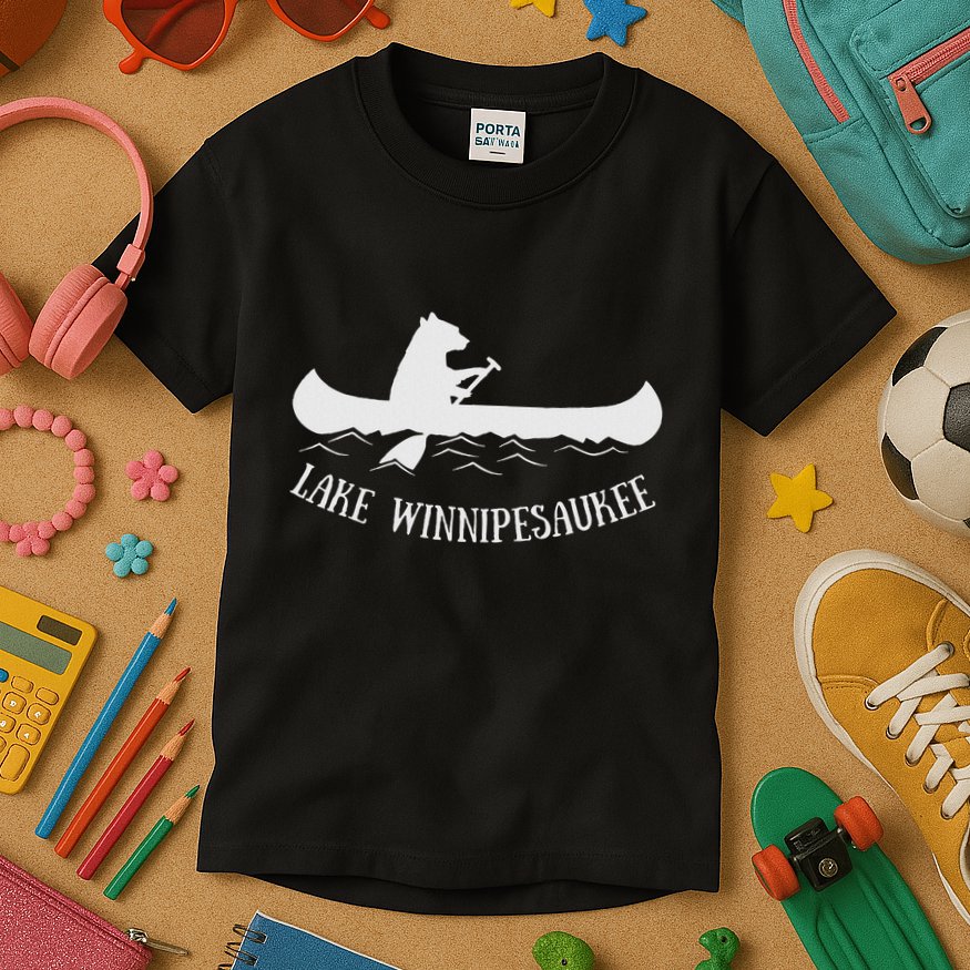 Lake Winnipesaukee New Hampshire Bear Canoe Gift Kids T-Shirt
