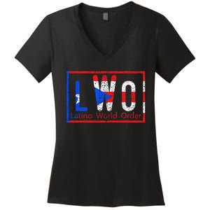 Latino World Order Puerto Rico Blue And Red Women's V-Neck T-Shirt