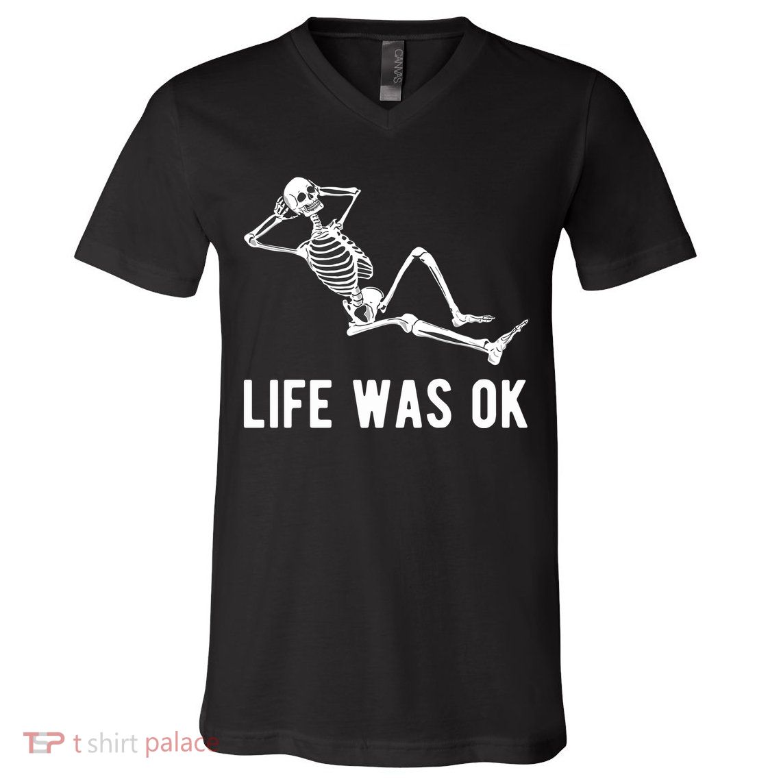 Life Was Ok Funny Dead Skeleton V-Neck T-Shirt