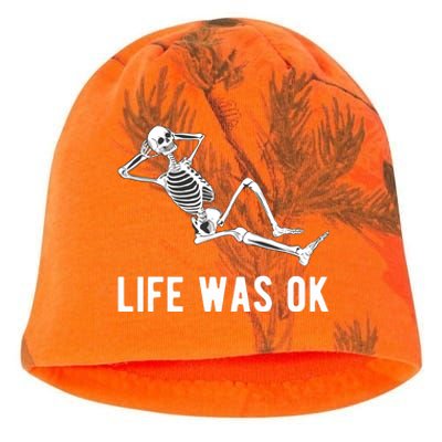 Life Was Ok Funny Dead Skeleton Kati - Camo Knit Beanie