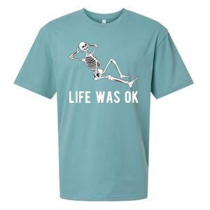 Life Was Ok Funny Dead Skeleton Sueded Cloud Jersey T-Shirt