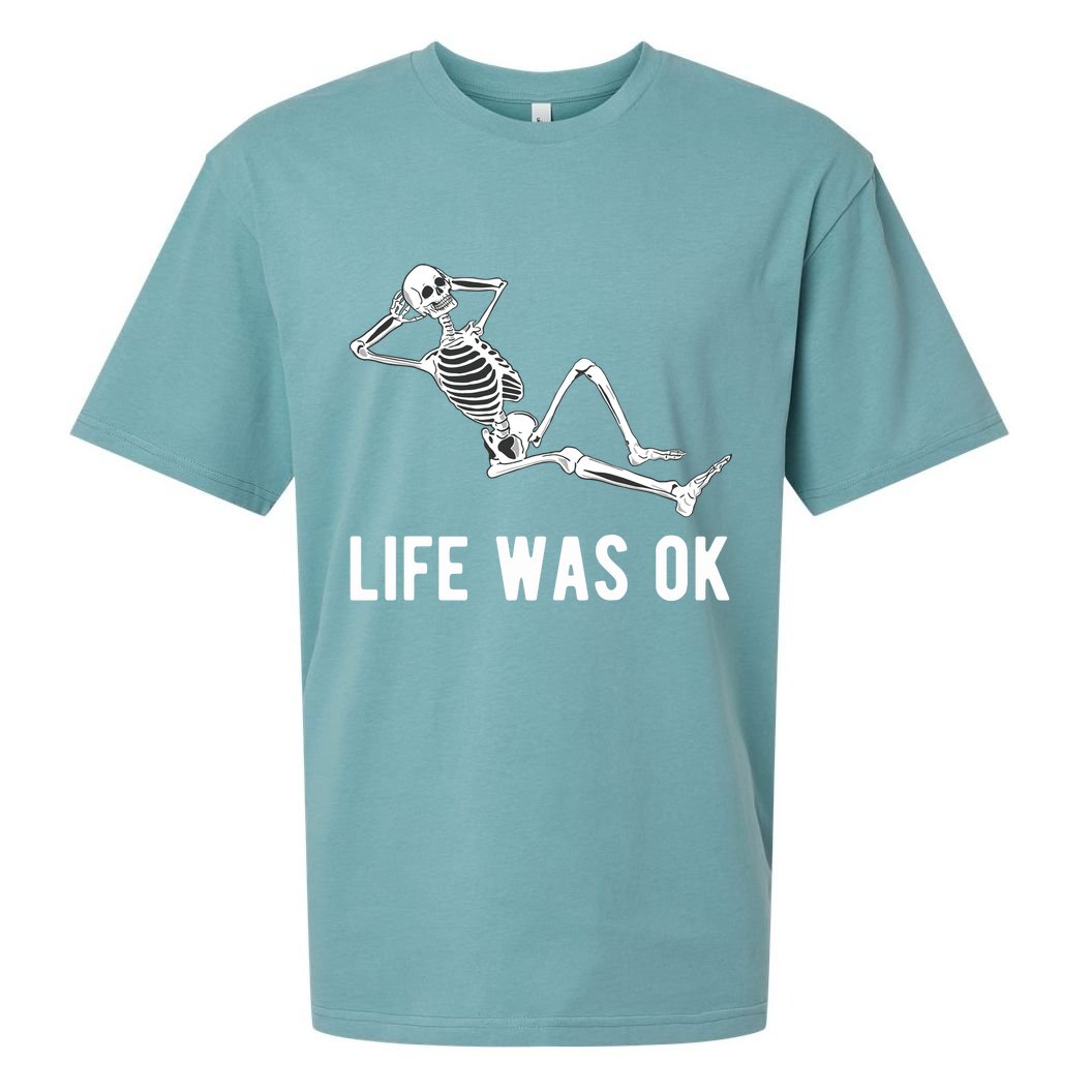 Life Was Ok Funny Dead Skeleton Sueded Cloud Jersey T-Shirt
