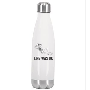 Life Was Ok Funny Dead Skeleton Stainless Steel Insulated Water Bottle