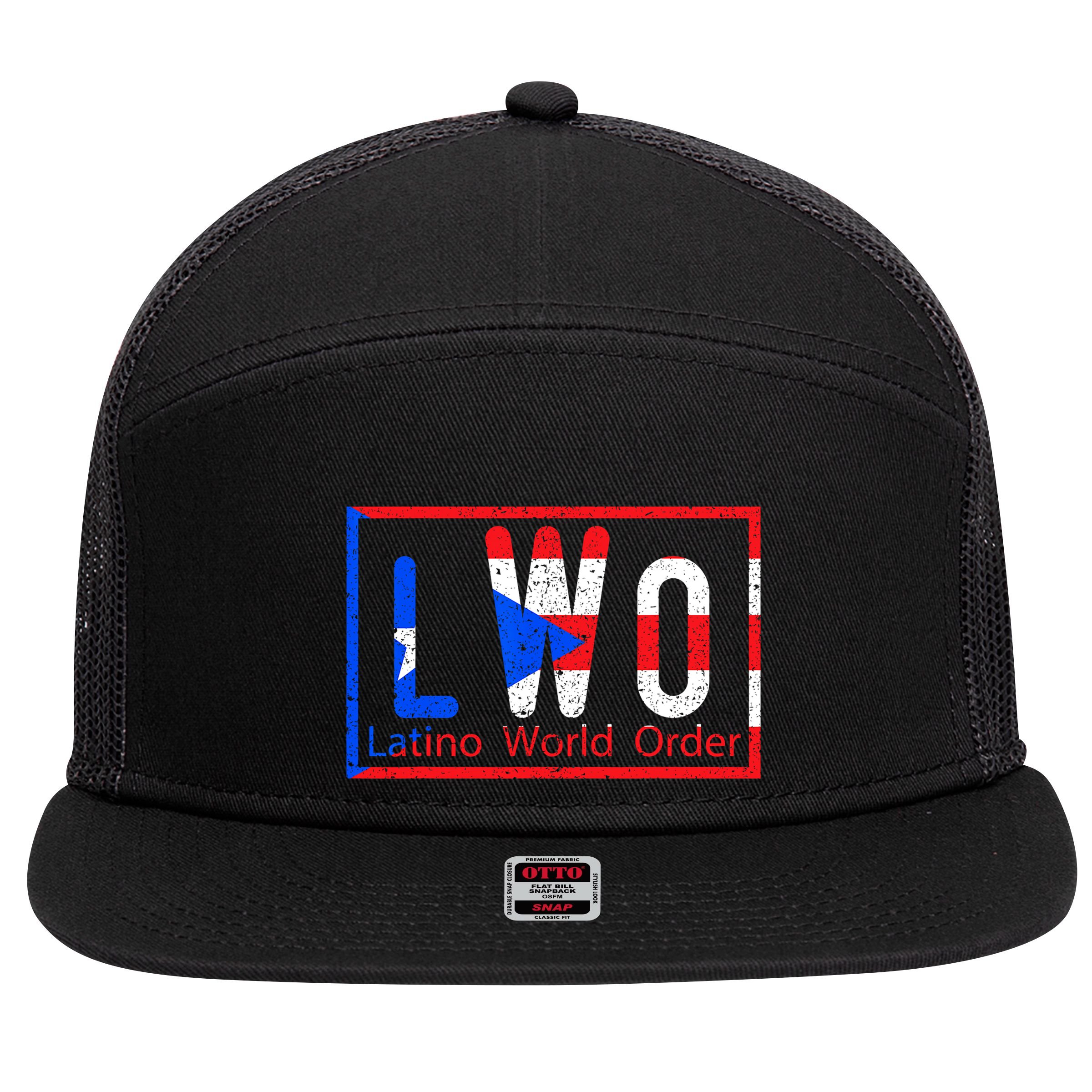 Latino World Order Puerto Rico Blue And Red 7 Panel Mesh Trucker Snapback Hat