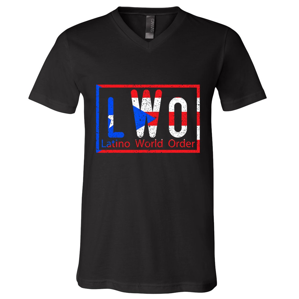 Latino World Order Puerto Rico Blue And Red V-Neck T-Shirt