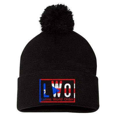 Latino World Order Puerto Rico Blue And Red Pom Pom 12in Knit Beanie