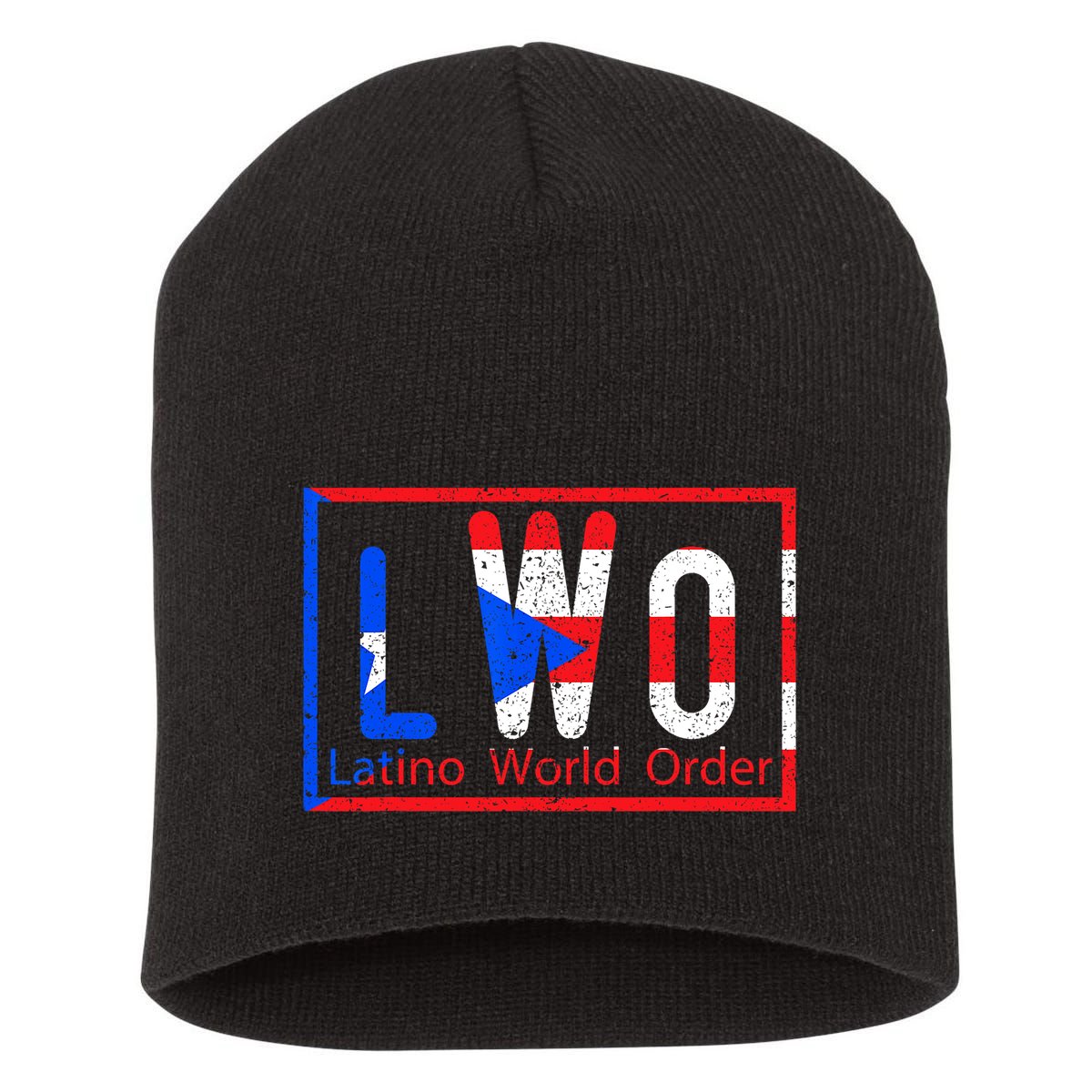 Latino World Order Puerto Rico Blue And Red Short Acrylic Beanie