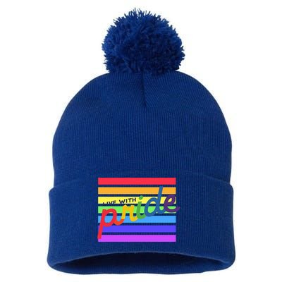 Live With Pride Lgbtq Equal Rights Meaningful Gift Pom Pom 12in Knit Beanie