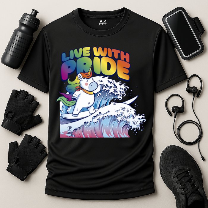 Live With Pride LGBTQ Unicorn Surfing Performance Shirt