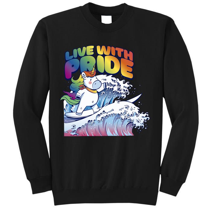 Live With Pride LGBTQ Unicorn Surfing Sweatshirt