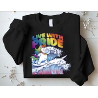 Live With Pride LGBTQ Unicorn Surfing Sweatshirt