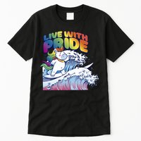 Live With Pride LGBTQ Unicorn Surfing Tall T-Shirt