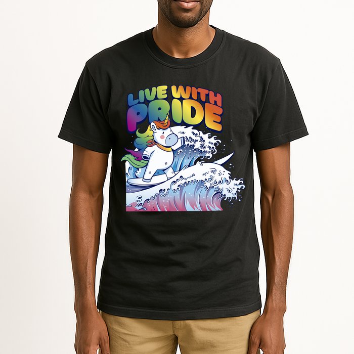 Live With Pride LGBTQ Unicorn Surfing Tall T-Shirt