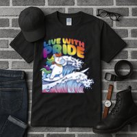 Live With Pride LGBTQ Unicorn Surfing Tall T-Shirt