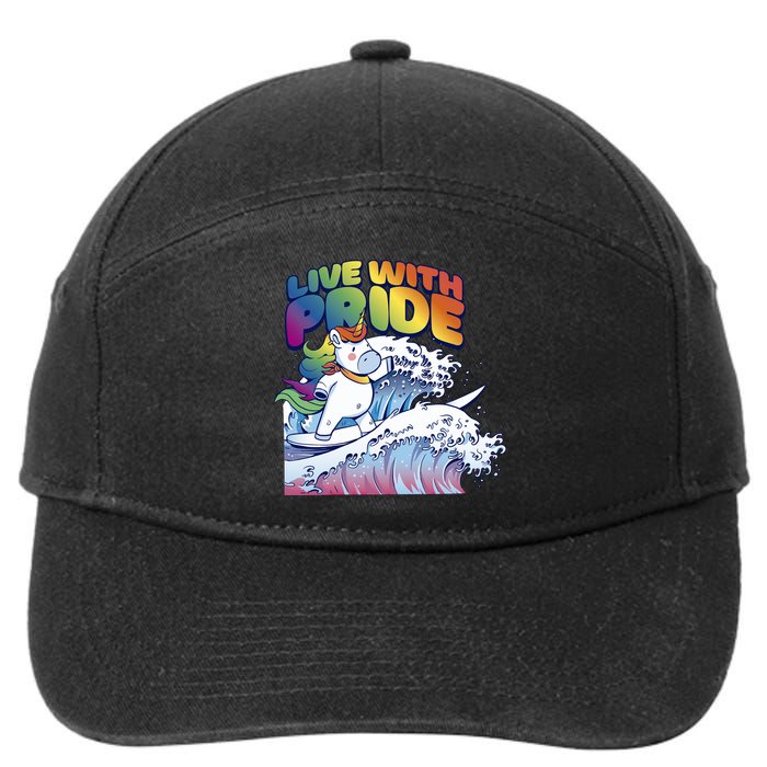 Live With Pride LGBTQ Unicorn Surfing 7-Panel Snapback Hat