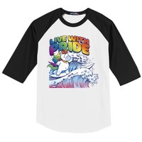 Live With Pride LGBTQ Unicorn Surfing Baseball Sleeve Shirt