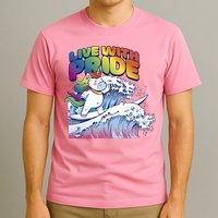 Live With Pride LGBTQ Unicorn Surfing T-Shirt
