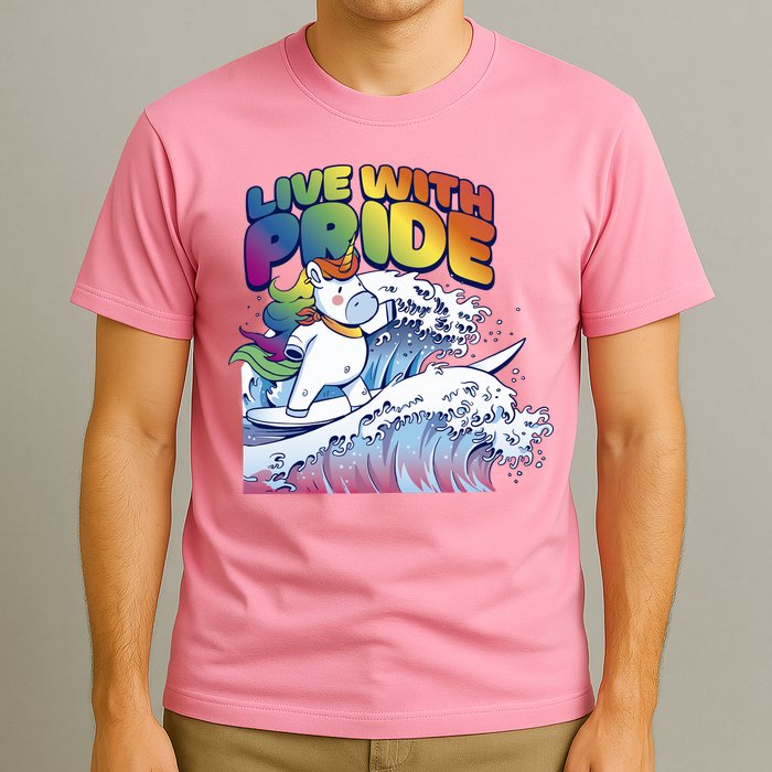 Live With Pride LGBTQ Unicorn Surfing T-Shirt