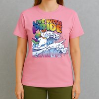 Live With Pride LGBTQ Unicorn Surfing T-Shirt