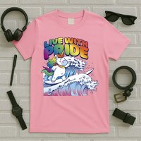 Live With Pride LGBTQ Unicorn Surfing T-Shirt
