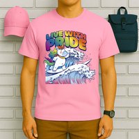 Live With Pride LGBTQ Unicorn Surfing T-Shirt