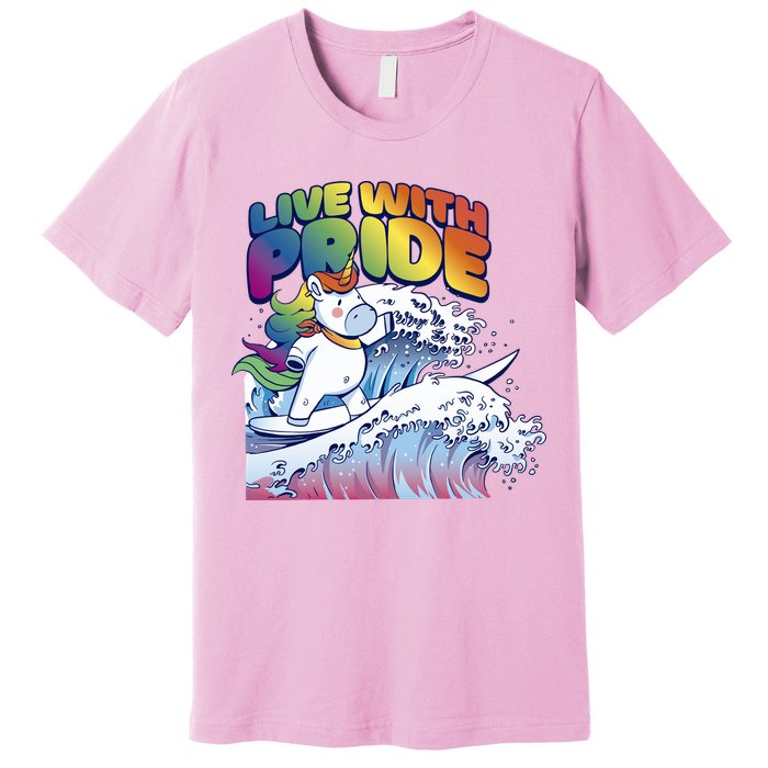 Live With Pride LGBTQ Unicorn Surfing Premium T-Shirt