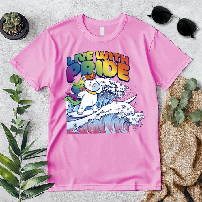 Live With Pride LGBTQ Unicorn Surfing Premium T-Shirt