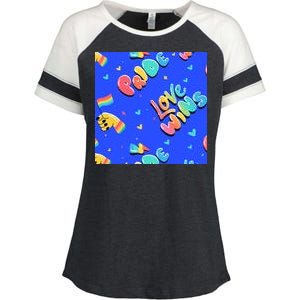 Love Wins Pride Month Rainbow Flag Enza Ladies Jersey Colorblock Tee