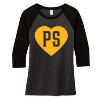 Leodalis Wearing Peter Seidler Heart Women's Tri-Blend 3/4-Sleeve Raglan Shirt