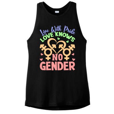 Live With Pride Love Knows No Gender Lgbt Meaningful Gift Ladies PosiCharge Tri-Blend Wicking Tank