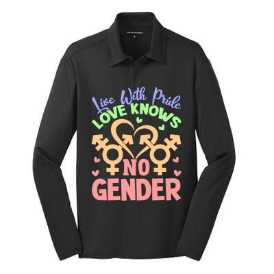 Live With Pride Love Knows No Gender Lgbt Meaningful Gift Silk Touch Performance Long Sleeve Polo