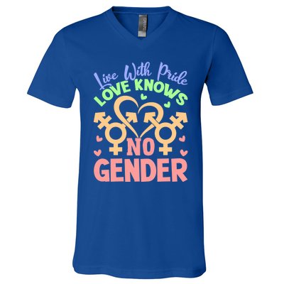 Live With Pride Love Knows No Gender Lgbt Meaningful Gift V-Neck T-Shirt