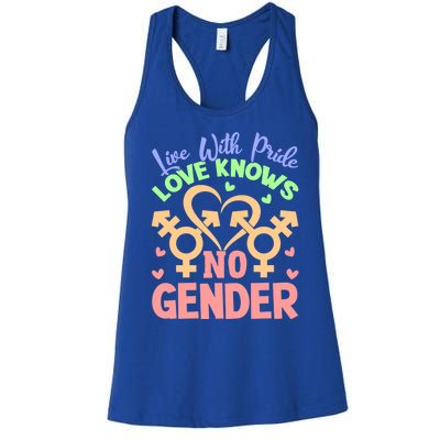 Live With Pride Love Knows No Gender Lgbt Meaningful Gift Women's Racerback Tank