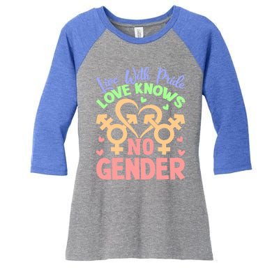 Live With Pride Love Knows No Gender Lgbt Meaningful Gift Women's Tri-Blend 3/4-Sleeve Raglan Shirt