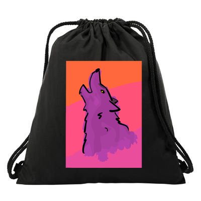 Lonely Wolf Print Drawstring Bag