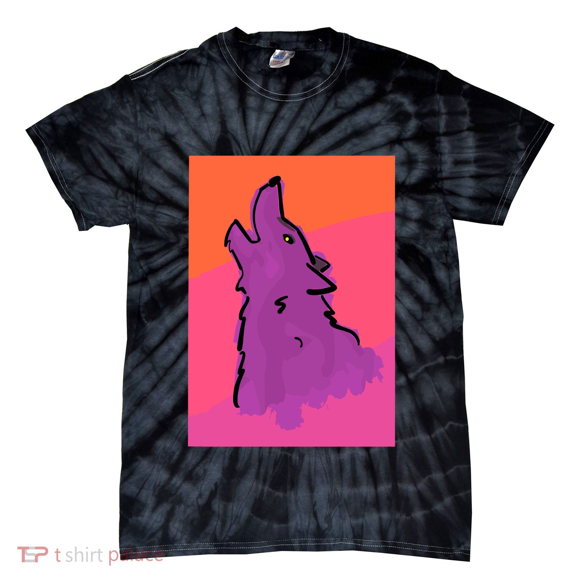 Lonely Wolf Print Tie-Dye T-Shirt