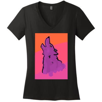 Lonely Wolf Print Women's V-Neck T-Shirt