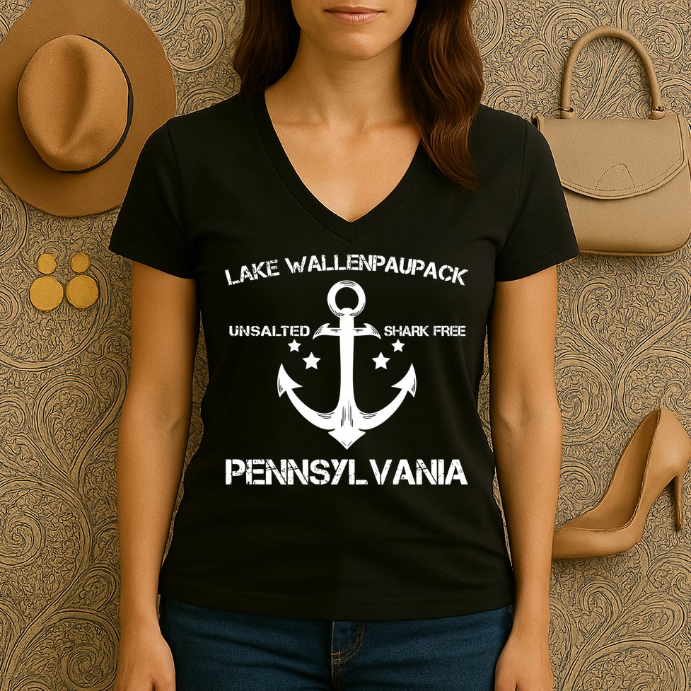 LAKE WALLENPAUPACK PENNSYLVANIA Funny Fishing Camping Gift Women's V-Neck T-Shirt
