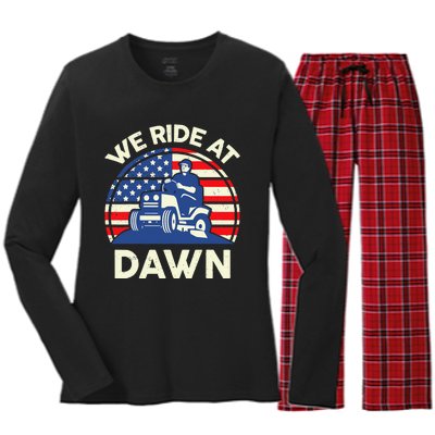 LawnMowing We Ride At Dawn LawnMower Women's Long Sleeve Flannel Pajama Set 