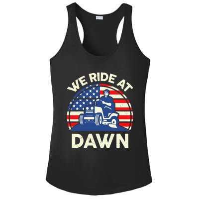 LawnMowing We Ride At Dawn LawnMower Ladies PosiCharge Competitor Racerback Tank