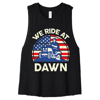 LawnMowing We Ride At Dawn LawnMower Women's Racerback Cropped Tank