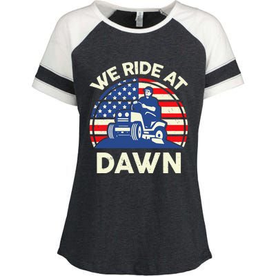 LawnMowing We Ride At Dawn LawnMower Enza Ladies Jersey Colorblock Tee