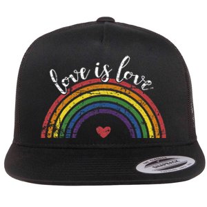 Love With Rainbow Flag For LGBT Pride Month Flat Bill Trucker Hat