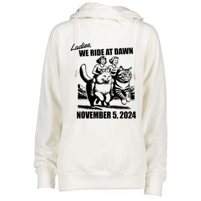 Ladies We Ride At Dawn Harris Walz 2024 President Election Womens Funnel Neck Pullover Hood