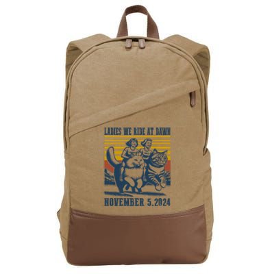 Ladies We Ride At Dawn Harris Walz 2024 President Election Sweat Cotton Canvas Backpack