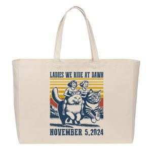 Ladies We Ride At Dawn Harris Walz 2024 President Election Sweat Cotton Canvas Jumbo Tote