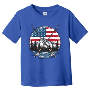 Lake With Rods American Flag Design Patriotic Fishing Gift Toddler T-Shirt